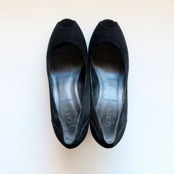 J. Crew Black Suede Leather Peep Toe Wedge Heel Sandals / Dress Shoes Size 8 - Picture 3 of 15
